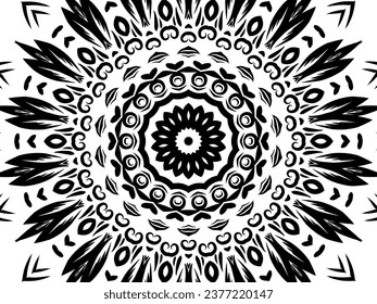 Hermosas flores de gradiente blanco y negro con fondo caleidoscopio de arte 