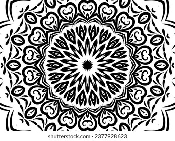Hermosas flores de gradiente blanco y negro con fondo caleidoscopio de arte 