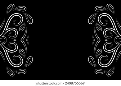 Beautiful black and white gradient flowers line art pattern of indonesian culture traditional tenun batik ethnic dayak ornament 