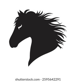 Beautiful Black And White Horse Head Silhouette, horse head vector, isolated on white background,