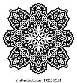 Beautiful black and white illustration with abstract eastern pattern isolated on the white background