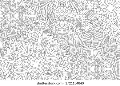 Beautiful black and white illustration for adult coloring book with rectangle abstract linear tribal pattern