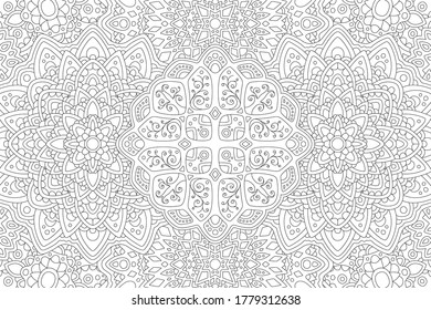 Beautiful black and white illustration for adult coloring book page with abstract eastern linear pattern