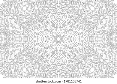 Beautiful black and white illustration for adult coloring book page with rectangle vintage abstract linear pattern
