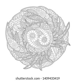 Beautiful black and white illustration for coloring book with cancer zodiac sign