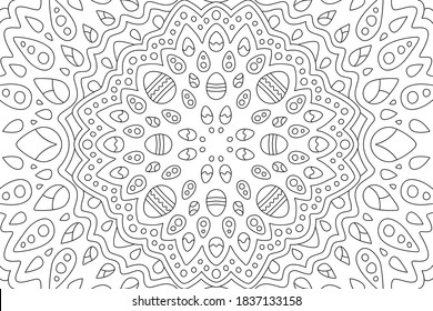 Hermosa ilustración en blanco y negro para libro de coloración de Pascua con huevos pintados