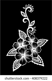 beautiful black and white lace flower in the corner. With space for your text. design greeting card and invitation of the wedding, birthday, Valentine's Day, mother's day and other seasonal holiday