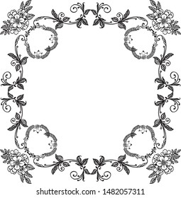 Beautiful black and white leaf floral frame, space for your text, greeting card. Vector