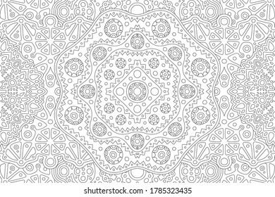 Beautiful black and white linear illustration for adult coloring book page with rectangle abstract pattern