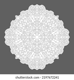 Beautiful black and white linear vector illustration for adult coloring book page with abstract fantasy single pattern isolated on the gray background