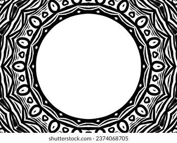 Beautiful black and white mandala circle frame with aesthetic line art flowers pattern 
