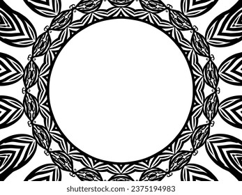 Beautiful black and white mandala circle frame with aesthetic line art flowers pattern 