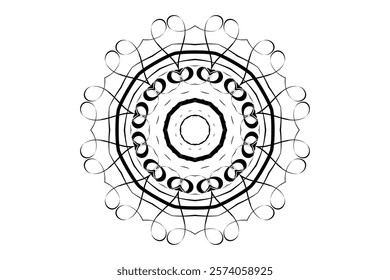 Beautiful Black and White Mandala with Detailed Circular Motifs on a White Background	
