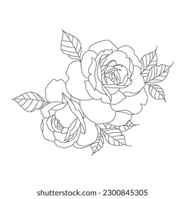 beautiful black and white rose and leaves. Floral arrangement isolated on background. design greeting card and invitation of the wedding, birthday, Valentine s Day, mother s day, holiday