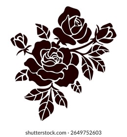 Beautiful black and white rose vector illustration ideal for print templates, greeting cards, fabric patterns, and artistic floral compositions