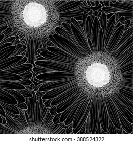 Beautiful black and white seamless background with gerbera flower. design background for greeting card and invitation of the wedding, birthday, Valentine's Day, mother's day and other seasonal holiday