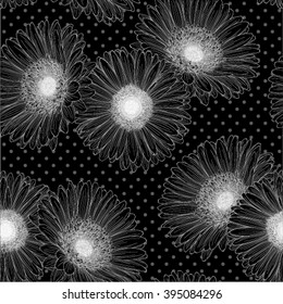 Beautiful black and white seamless background with gerbera flower. design background for greeting card and invitation of the wedding, birthday, Valentine's Day, mother's day and other seasonal holiday