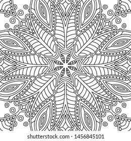 Beautiful black and white seamless linear abstract pattern for coloring book