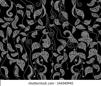 Beautiful black and white seamless pattern with grapes leaves