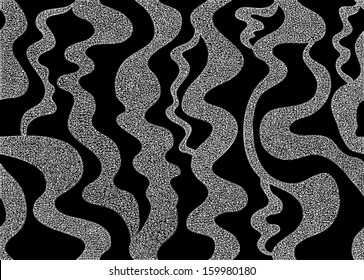 Beautiful black and white seamless pattern with curling vertical lines