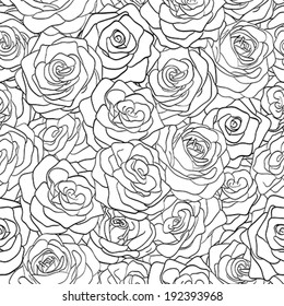 beautiful black and white seamless pattern in roses with contours. Hand-drawn contour lines and strokes. Perfect for background greeting cards and invitations of the wedding, birthday, Valentine's Day