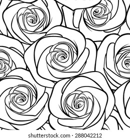 beautiful black and white seamless pattern in roses with contours. . for greeting cards and invitations of the wedding, birthday, Valentine's Day, mother's day and other seasonal holidays