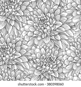 beautiful black and white seamless pattern in dahlia. background for design for greeting card and invitation of the wedding, birthday, Valentine's Day, mother's day and other seasonal holiday