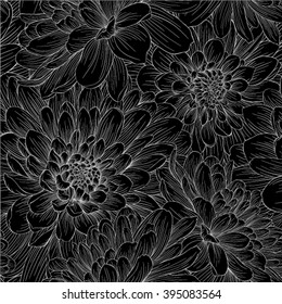 beautiful black and white seamless pattern in  dahlia. background for design for greeting card and invitation of the wedding, birthday, Valentine's Day, mother's day and other seasonal holiday