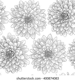 beautiful black and white seamless pattern in  dahlia. background for design for greeting card and invitation of the wedding, birthday, Valentine's Day, mother's day and other seasonal holiday