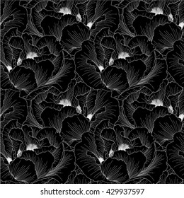 beautiful black and white seamless pattern flowers
