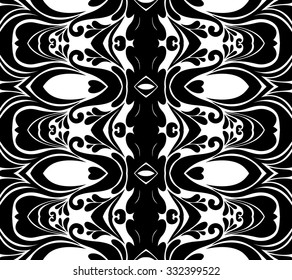 Beautiful black and white seamless wallpaper. Vector pattern