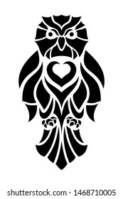 Beautiful black and white tattoo art with isolated stylized owl