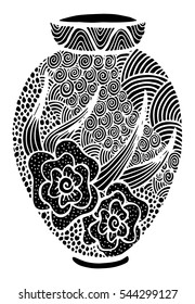 Beautiful black and white vase with floral decoration isolated
