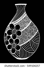 Beautiful black and white vase with floral decoration isolated