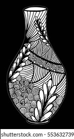 Beautiful black and white vase with floral decoration isolated