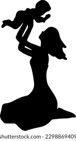 Hermosa ilustración de una mujer sosteniendo un bebé en una silueta en blanco y negro