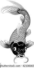 Beautiful black and white vector illustration of a Japanese or Chinese inspired koi carp fish