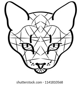 Beautiful black and white vector muzzle of a cat on a white background