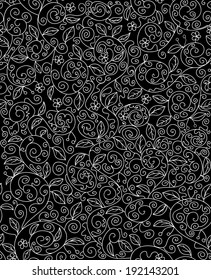 Beautiful black and white vector seamless pattern with flowers. You can use any color of background
