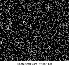 Beautiful black and white vector seamless pattern with figured cornflowers