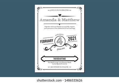 Beautiful black and white  wedding invitation 