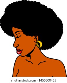 Beautiful black woman with afro hair smiling with eyes closed side profile
