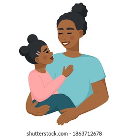 Beautiful black woman holding her baby in arms. Happy Mothers day. Vector illustration isolated on white background.