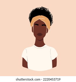 Beautiful black woman in minimalism style. Abstract portrait of an African American woman. Contemporary trend for t shirt print, banner, poster, greeting card, web design
