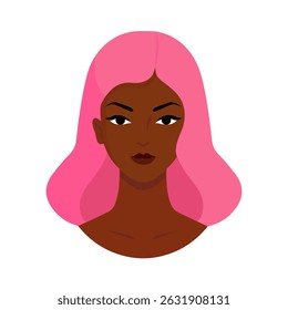 Beautiful black woman. Young african american. Black woman portrait, avatar. Logo beauty women silhouette with pink hair style. International Women's Day. Movement for equality, freedom, justice