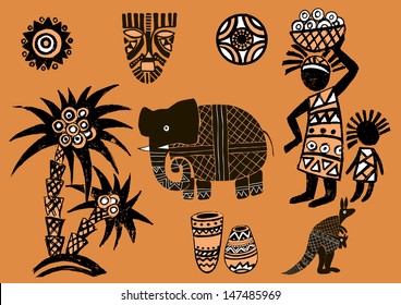  Beautiful black woman.African woman. African Set.African masks and ornaments