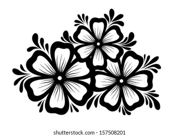  Beautiful Black-and-white flowers and leaves . Floral design element in retro style. Many similarities to the author's profile
