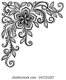 beautiful black-and-white lace flower in the corner. With space for your text and greetings. Many similarities in the profile of the artist