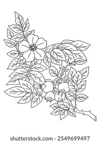 Beautiful black-and-white rose illustration with fine details, ideal for coloring books. Great for art enthusiasts, floral lovers, and creative projects.