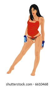 Beautiful black-haired girl in slack pose